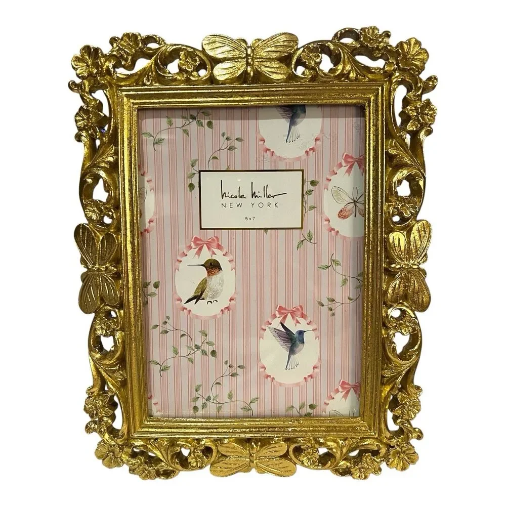 Nicole Miller  New York Ornate  Gold Butterfly Picture Frame 5x7 Vintage Style